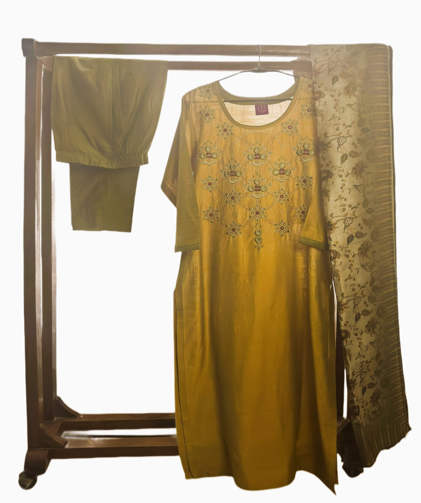 Meadow Glow Raw Silk Suit Set