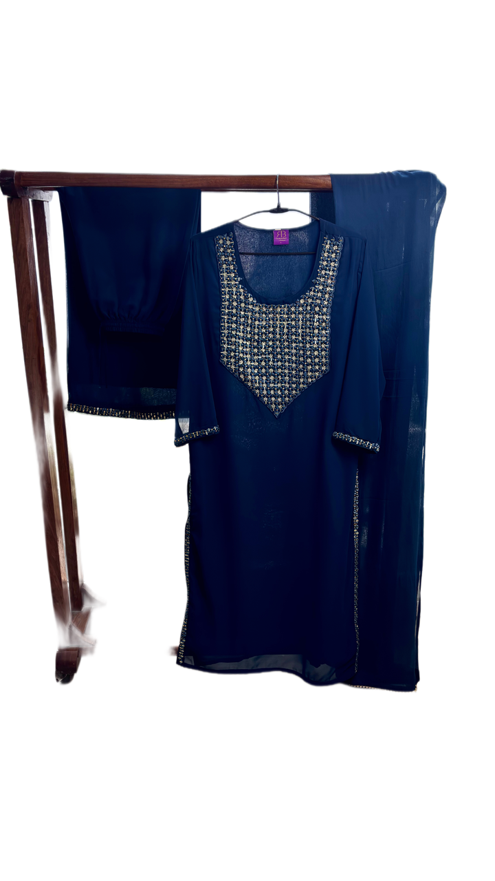 Navy Couture Georgette Palazzo Set