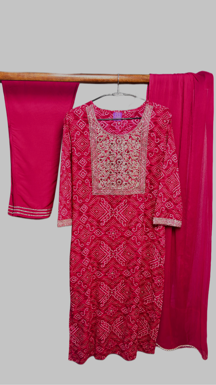 Gulabi Glow Bandhani Kurta Suit Set