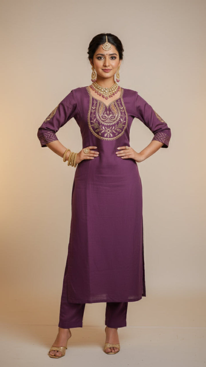 Lilac Royale Muslin Silk Suit Set