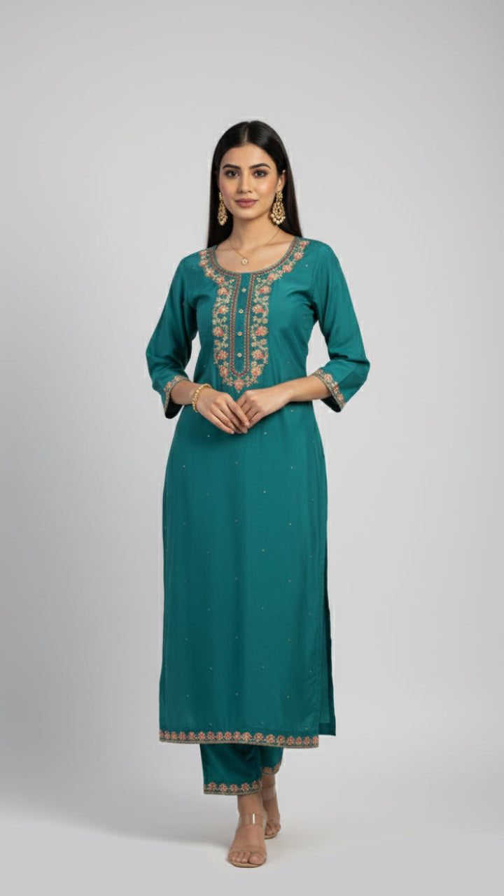 Maya Sapphire Roman Silk Suit Set