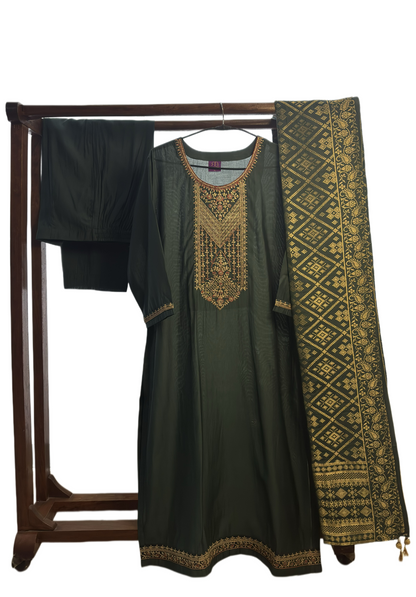 Jade Serenity Embroidered Silk Suit Set