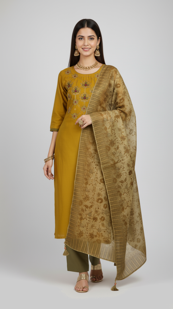 Meadow Glow Raw Silk Suit Set