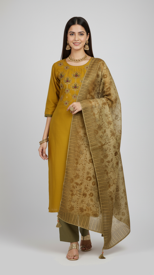 Meadow Glow Raw Silk Suit Set