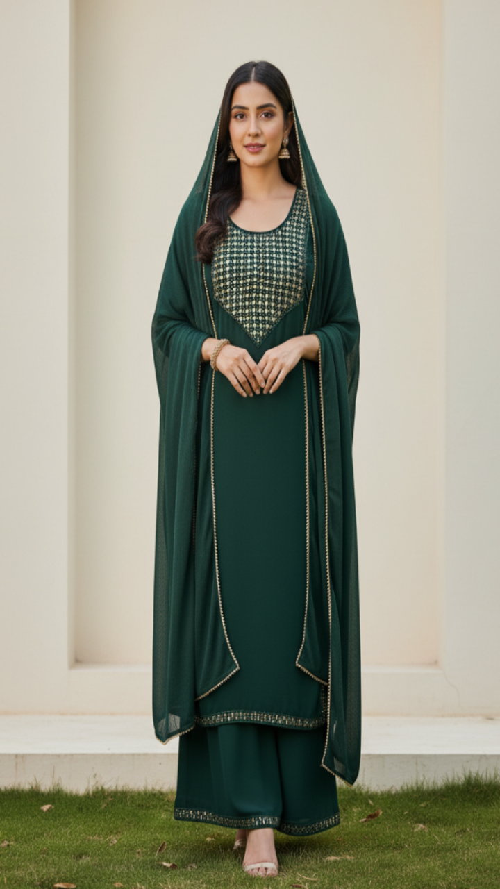 Emerald Essence Georgette Palazzo Set