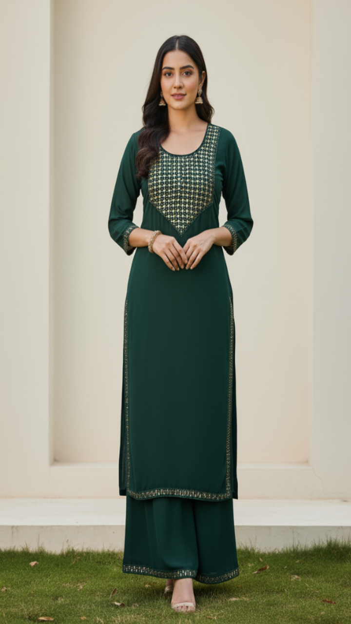 Emerald Essence Georgette Palazzo Set