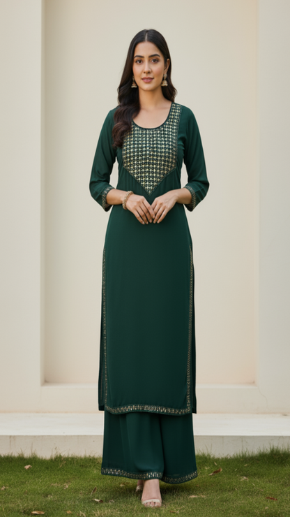 Emerald Essence Georgette Palazzo Set