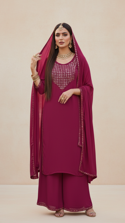 Ruby Regal Georgette Palazzo Set