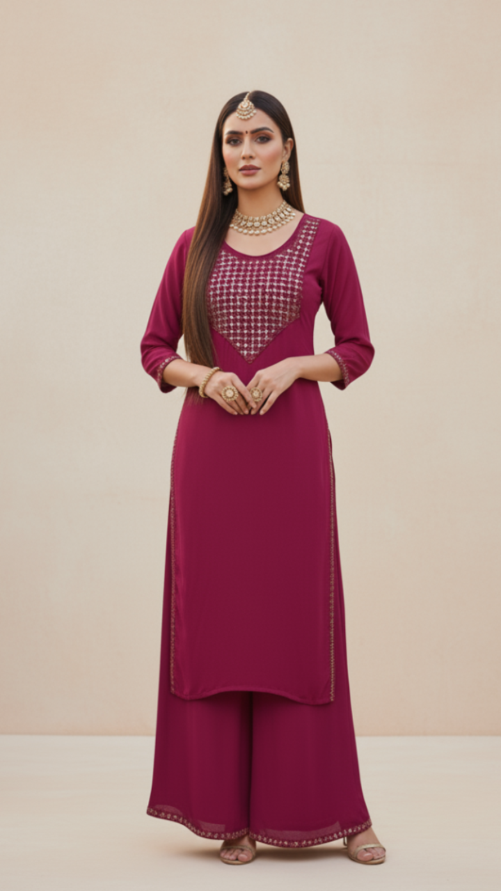 Ruby Regal Georgette Palazzo Set