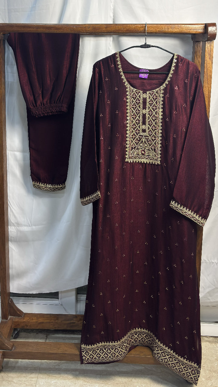 Ruhani Wine Kurta Suit Set