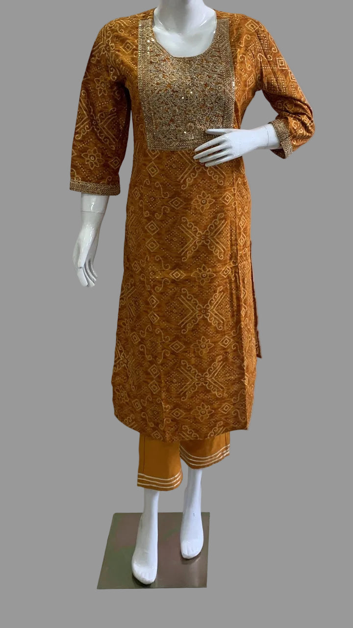 Amber Glow Bandhani Kurta Suit Set