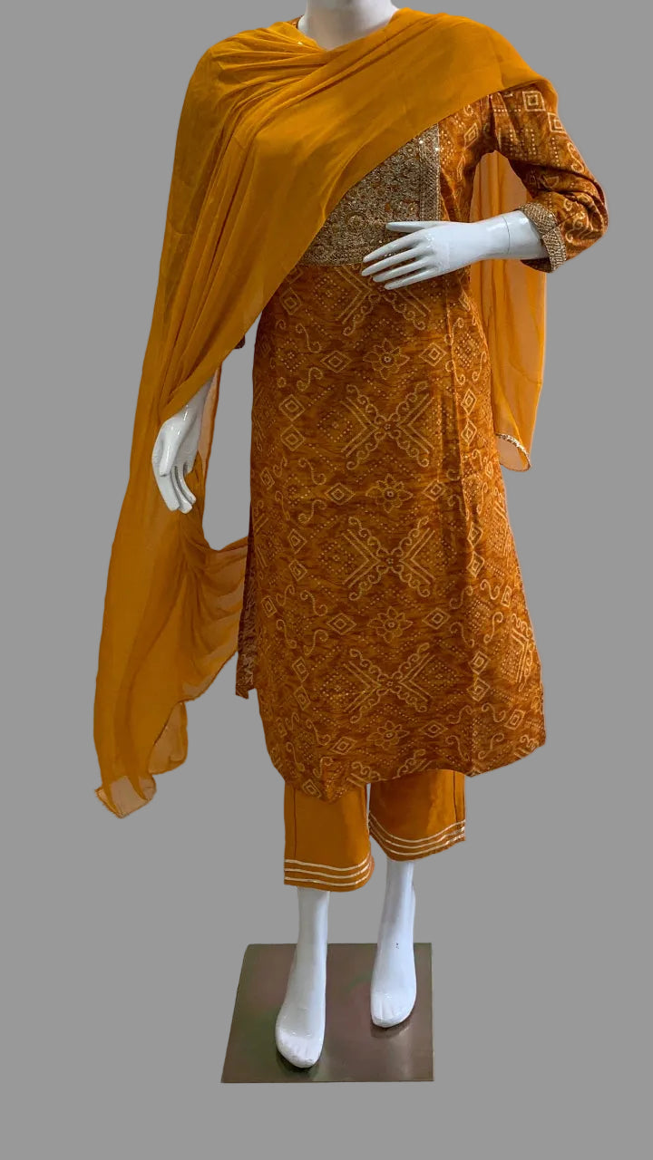 Amber Glow Bandhani Kurta Suit Set