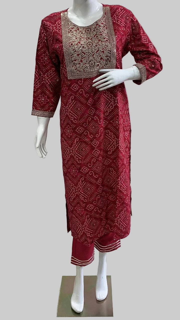 Gulabi Glow Bandhani Kurta Suit Set
