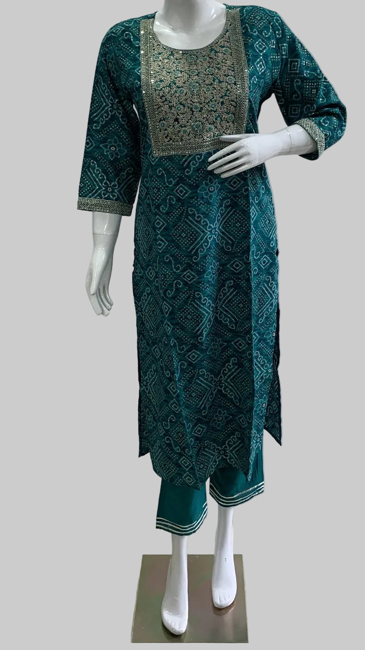 Jade green embroidered kurta suit set
