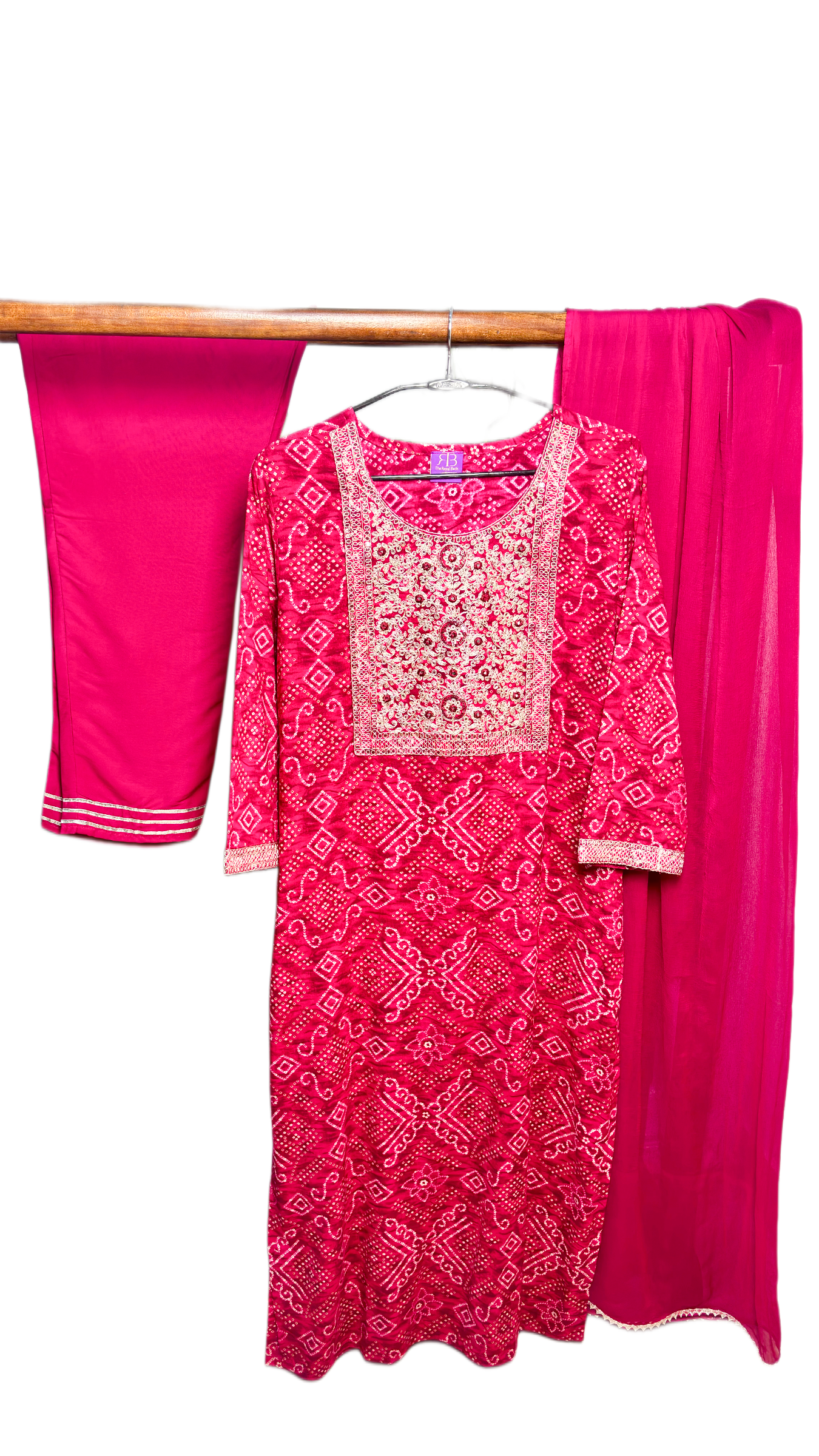 Gulabi Glow - Bandhani Style Rayon Suit Set