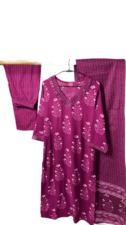Burgundy Charm Cotton Suit Set