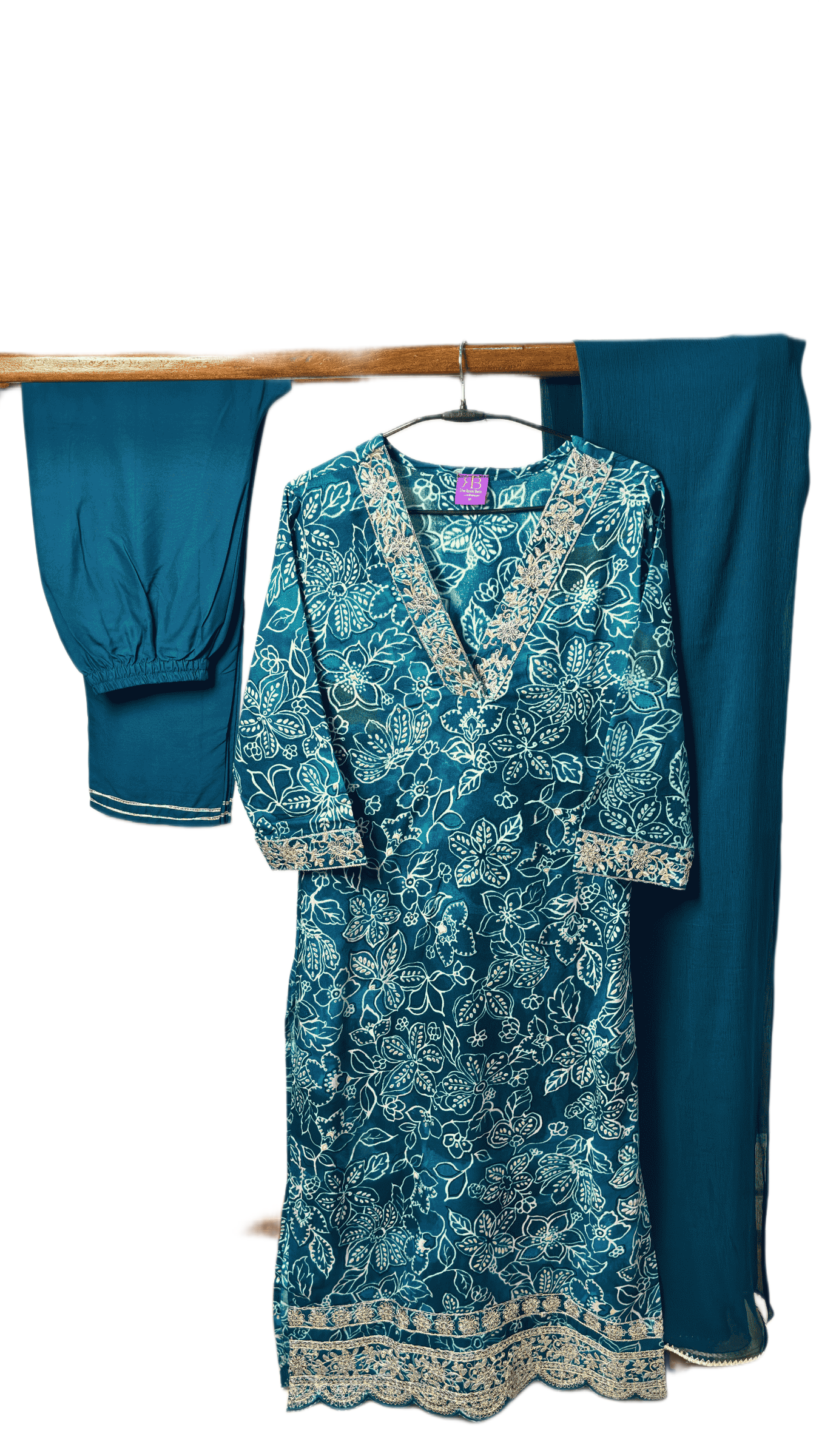 Teal Mystique Embroidered Rayon Floral Suit Set
