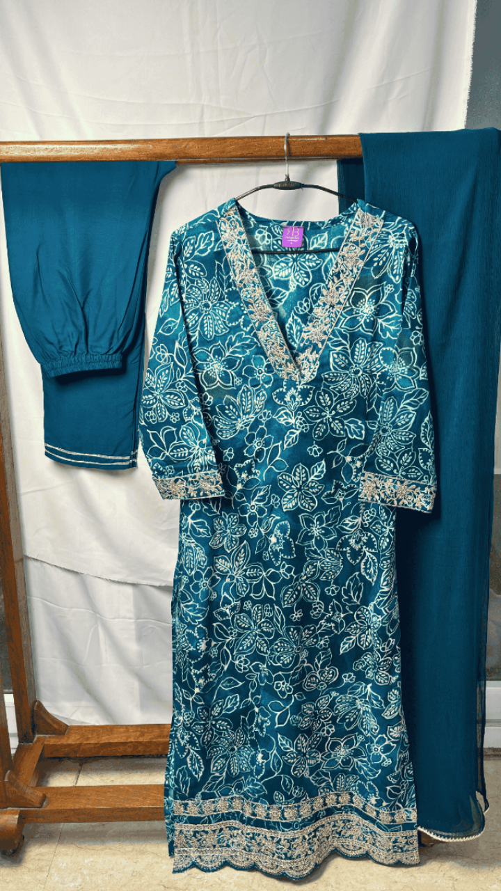 Mystique Blue Kurta Suit Set