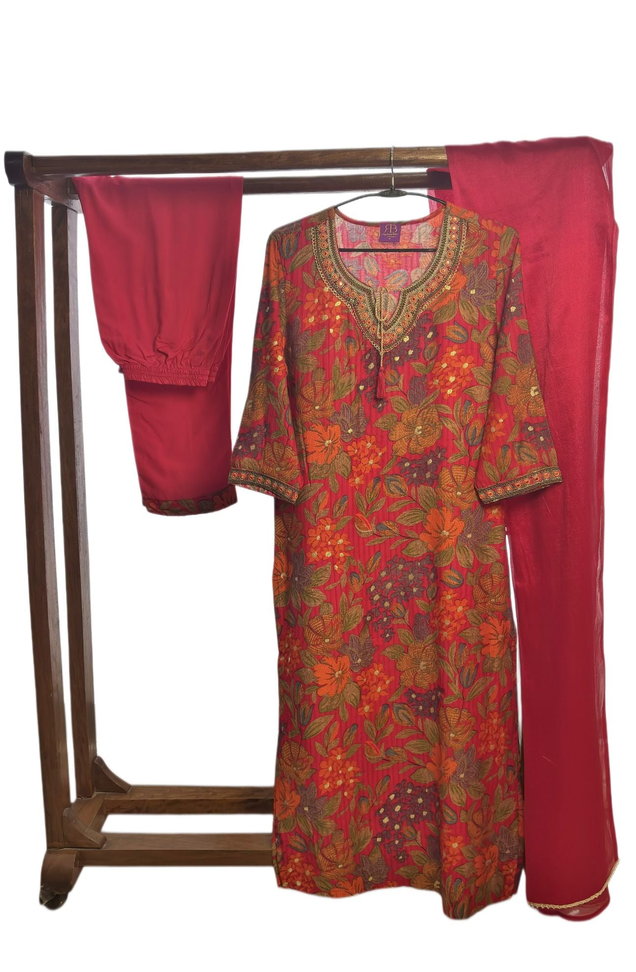 Berry Regal Rayon Floral Suit Set