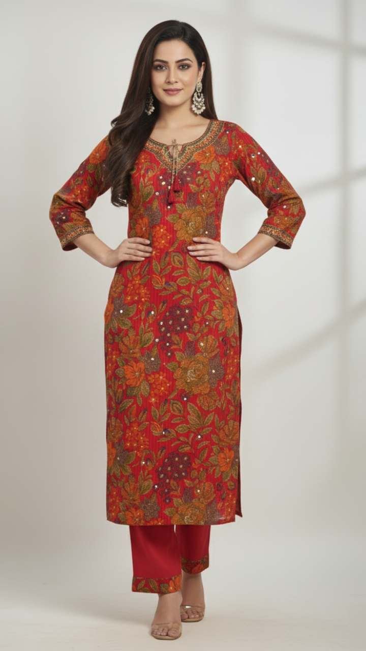 Berry Regal Rayon Floral Suit Set