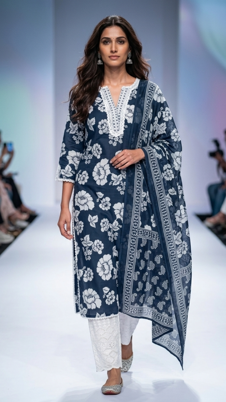 Noor Indigo Bloom Kurta Suit Set