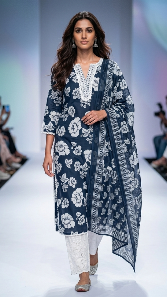 Noor Indigo Bloom Kurta Suit Set