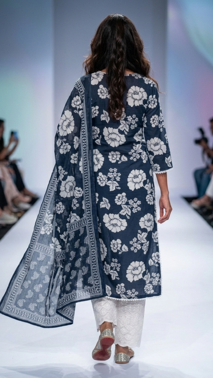 Noor Indigo Bloom Kurta Suit Set