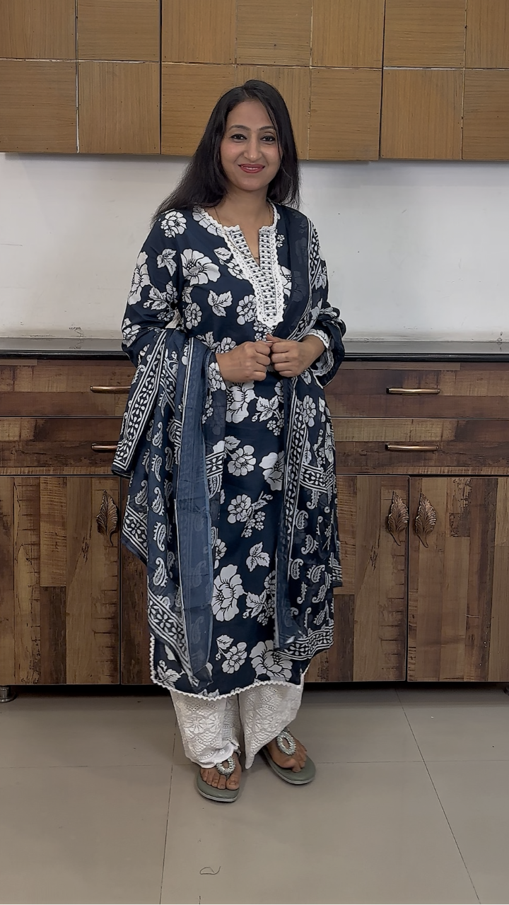 Noor Indigo Bloom Kurta Suit Set