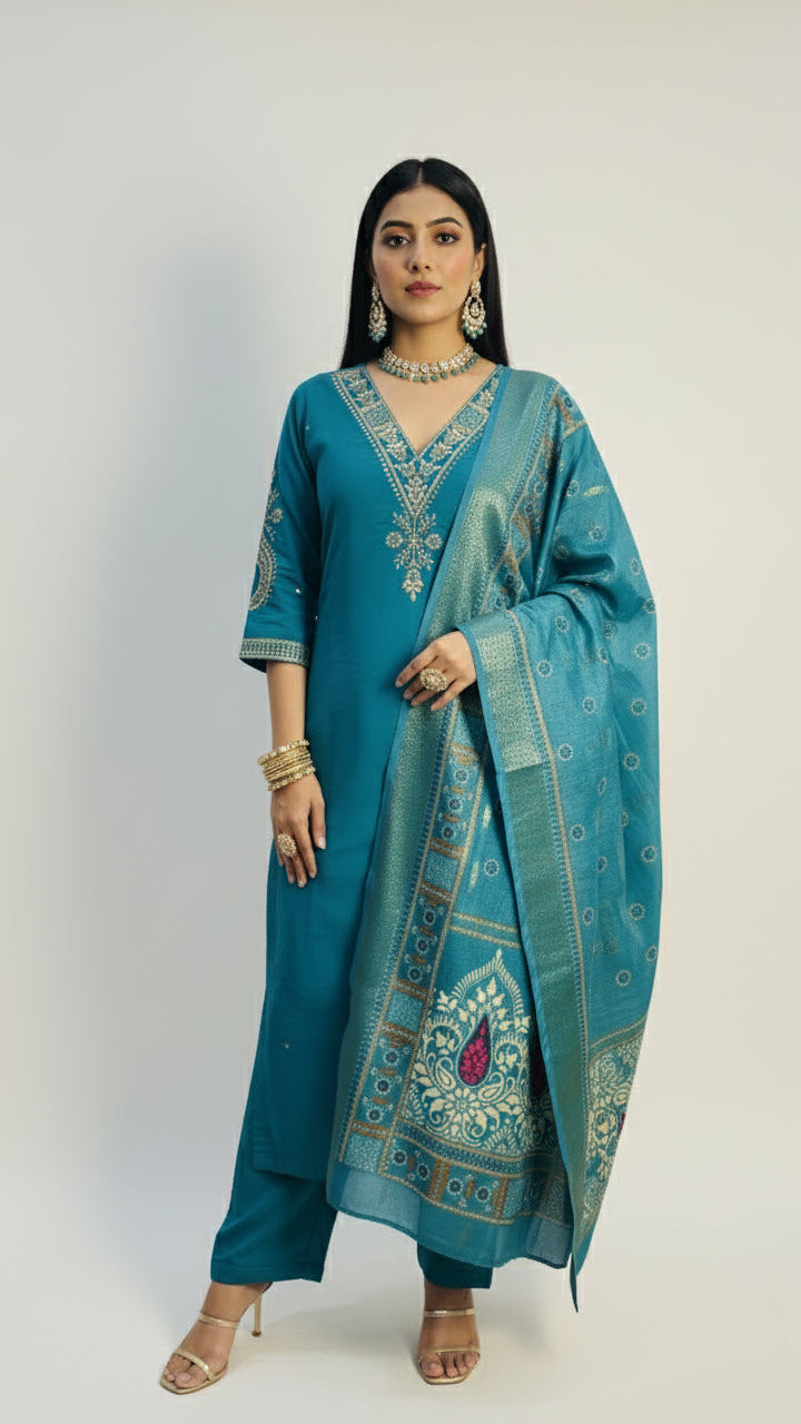 Pankhi Azure Muslin Silk Suit Set