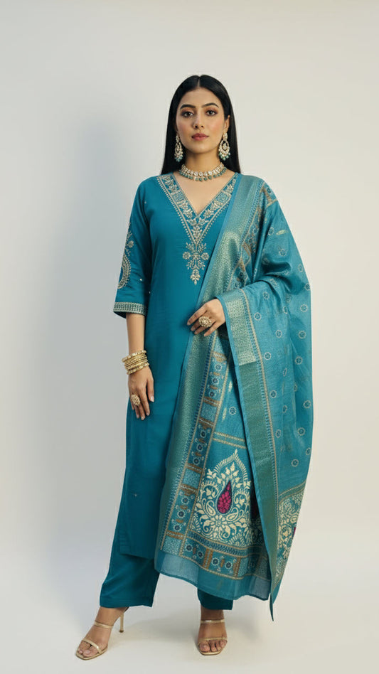 Pankhi Azure Muslin Silk Suit Set