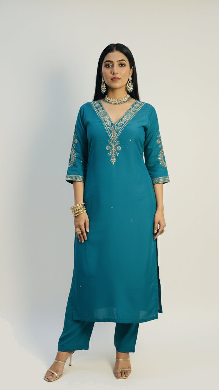 Pankhi Azure Muslin Silk Suit Set