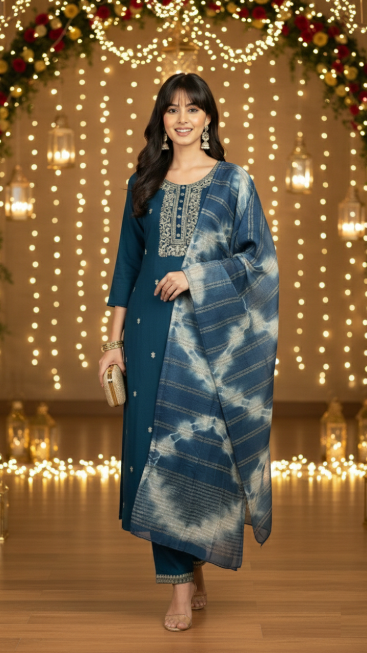 Teal Maharani Kurta Suit Set