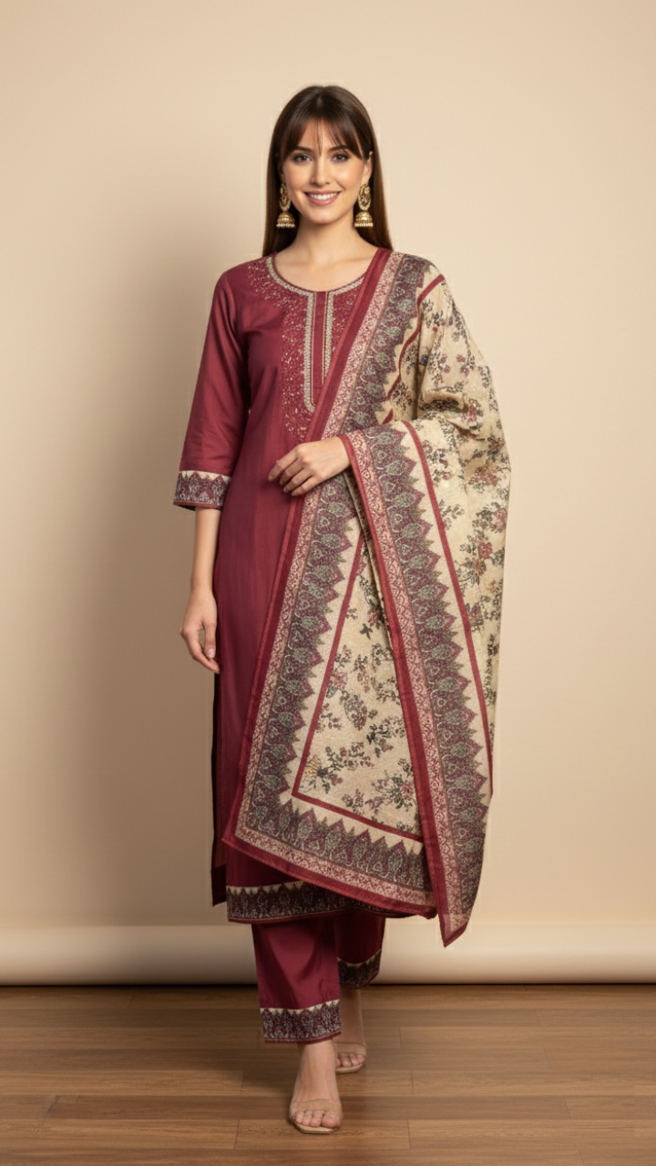Ruhani Rosewood Kurta Suit Set