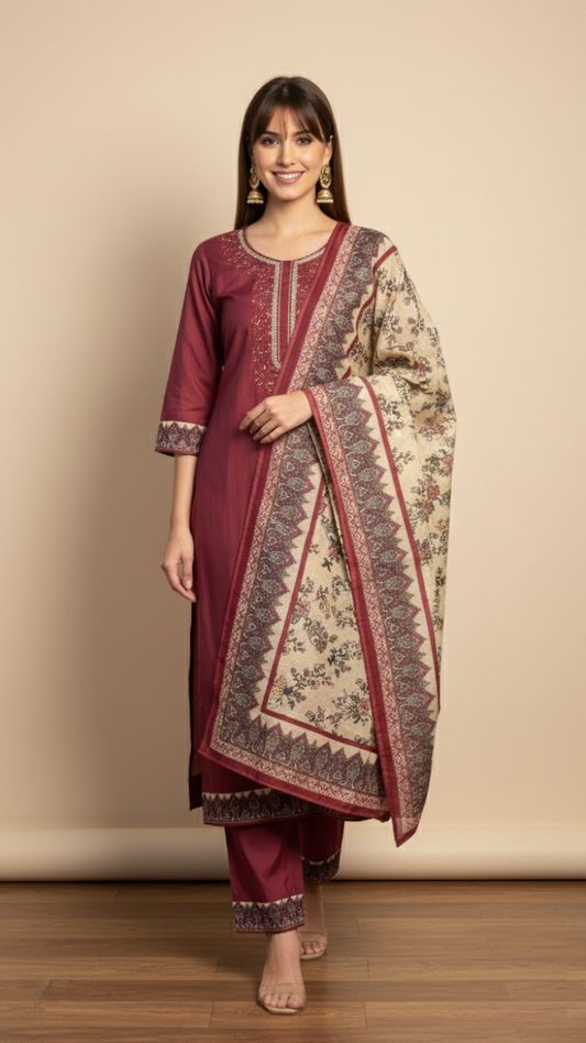 Ruhani Rosewood Kurta Suit Set