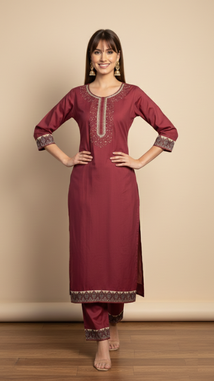 Ruhani Rosewood Kurta Suit Set