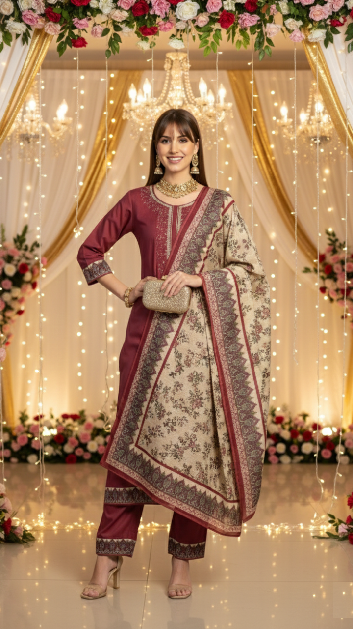 Ruhani Rosewood Kurta Suit Set