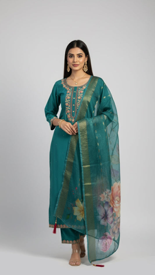 Maya Sapphire Roman Silk Suit Set