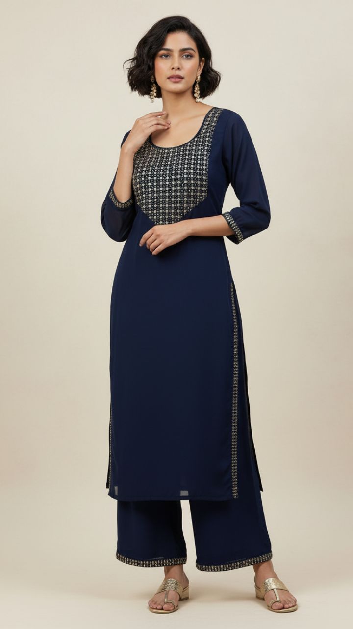 Navy Couture Georgette Palazzo Set