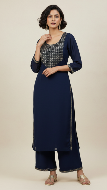 Navy Couture Georgette Palazzo Set