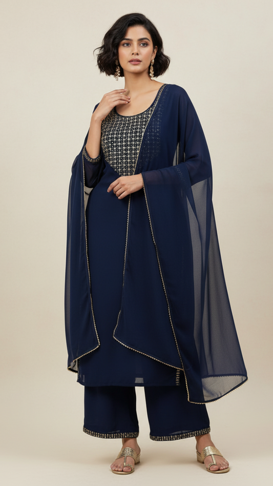 Navy Couture Georgette Palazzo Set