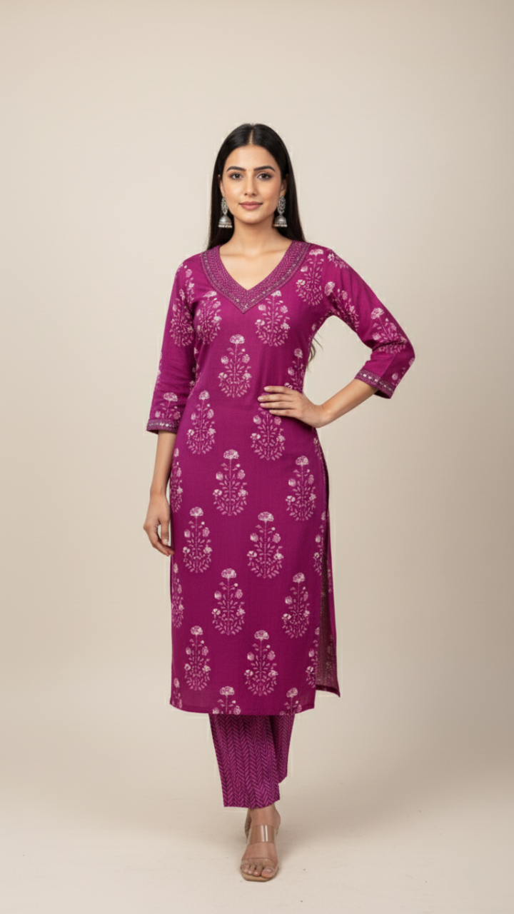 Burgundy Charm Cotton Suit Set