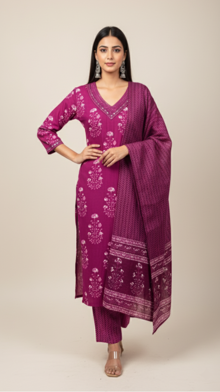 Burgundy Charm Cotton Suit Set