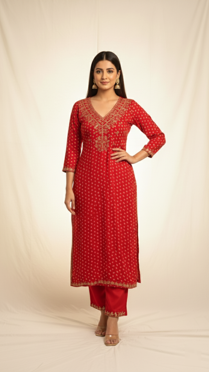 Ruby Empress Rayon Suit Set