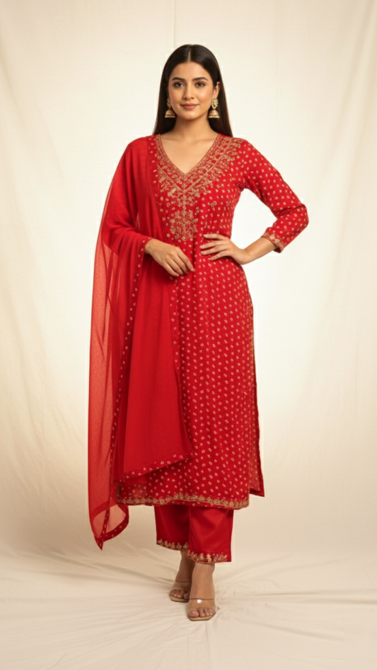 Ruby Empress Rayon Suit Set