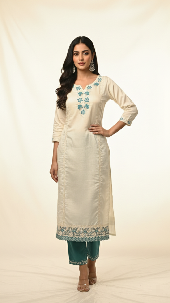 Celeste Ivory Muslin Silk Suit Set