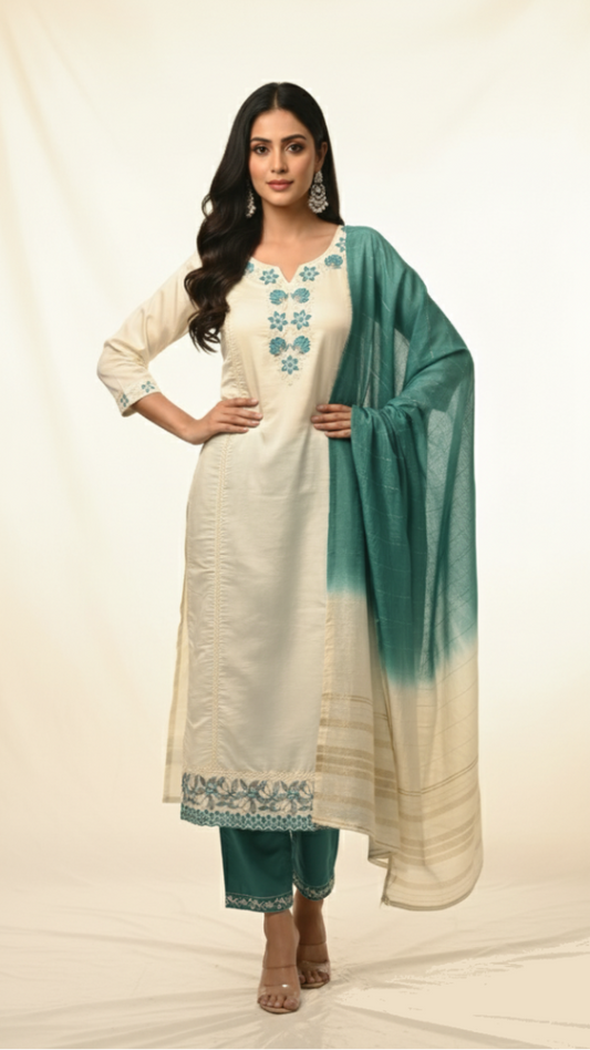 Celeste Ivory Muslin Silk Suit Set