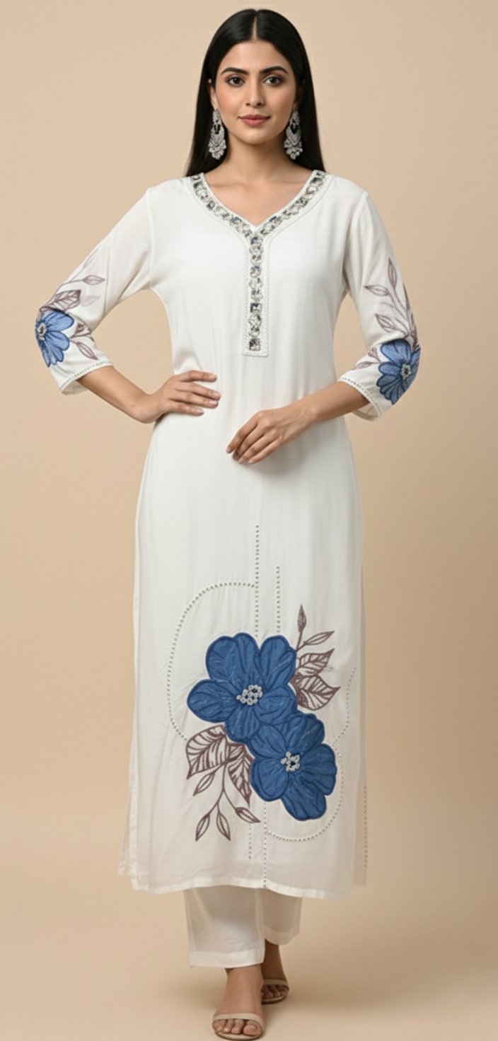 Azure Regal Embroidered Organza Kurta Set
