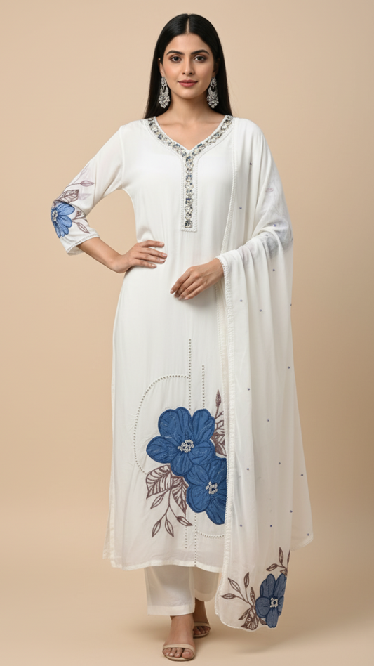 Azure Regal Embroidered Organza Kurta Set